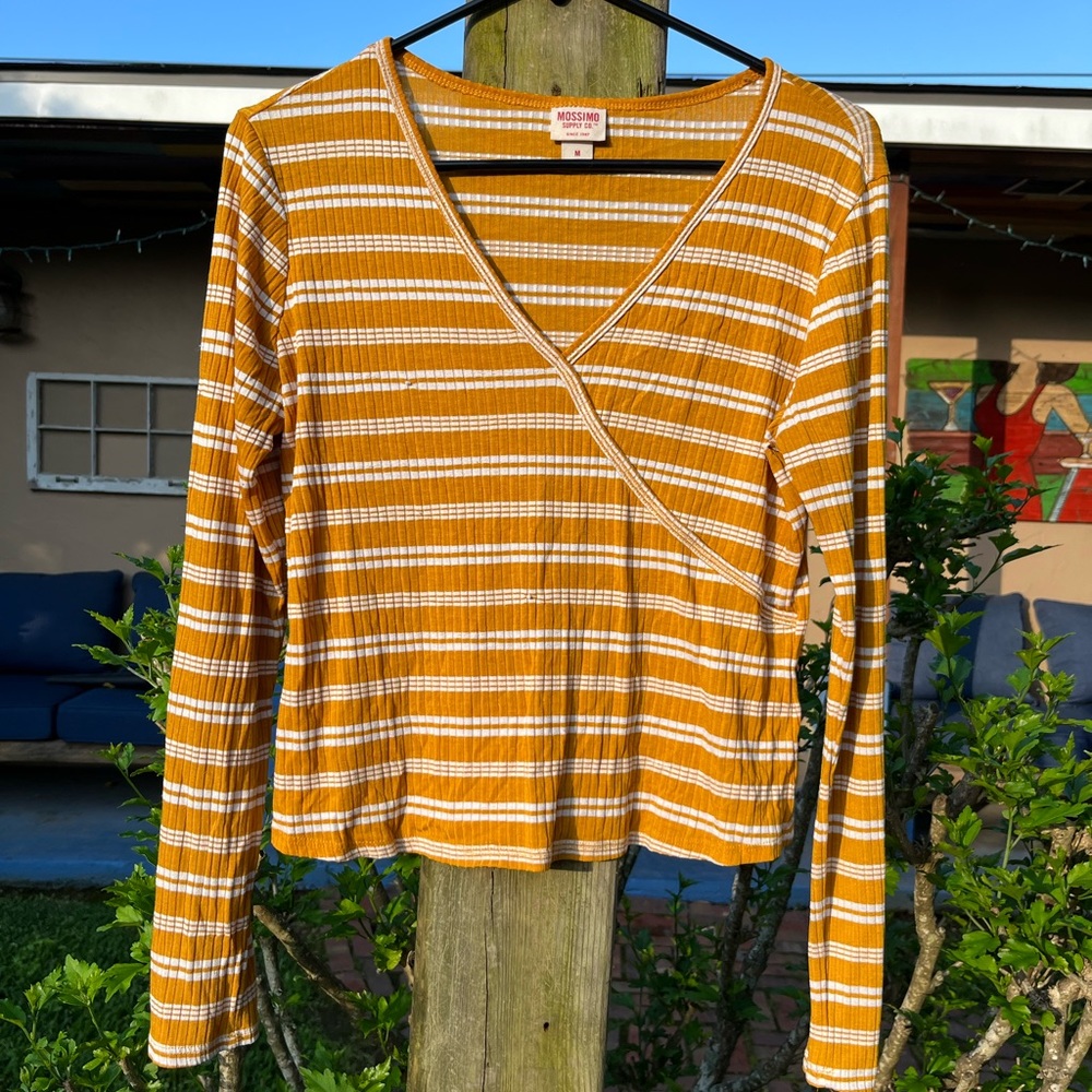 MOSSIMO, MEDIUM, MUSTARD YELLOW, STRIPED LONG SLEEVE